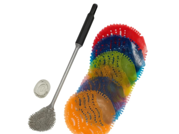 Perie toaletă silicon cu suport tip agățătoare + 6 site parfumate anti-stropire pentru pișoar Perie toaletă silicon cu suport tip agățătoare + 6 site parfumate anti-stropire pentru pișoar