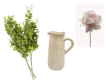 Set cadou Folina - vază ceramică, buchet plante artificiale, poster digital în ramă