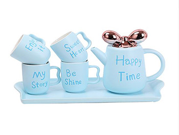 Set ceşti ceai Happy Time, Folina, din ceramică, bleu - 6 piese