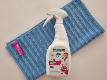 Set soluție Misavan pentru curățarea petelor de cerneală, pix, marker, var lavabil, pete de grăsime și lavetă microfibră