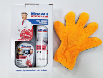 Set Misavan Dr. Stephan odorizant profesional Tropical 0,75L, Dr Stephan odorizant profesional baie Splas 1L și mănușă din microfibră utilizări multiple