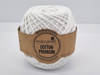Sfoară bumbac albă, Maccaroni Cotton Premium, fir de 2mm grosime, 100gr