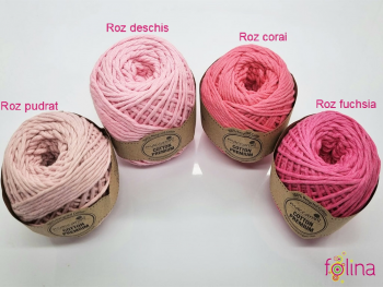Sfoară bumbac roz corai, Maccaroni Cotton Premium, fir de 2mm grosime, 100gr