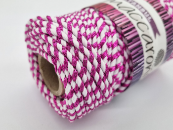 Şnur decorativ Glitter, fibre răsucite din bumbac alb şi fibre metalizate roz snur-decorativ-alb-roz-metalic-2783
