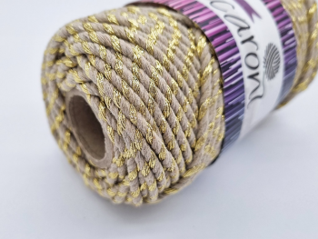 Şnur decorativ Glitter, fibre răsucite din bumbac bej şi fibre metalizate aurii snur-decorativ-bej-auriu-7344