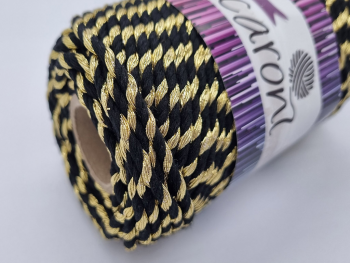 Şnur decorativ Glitter, fibre răsucite din bumbac negru şi fibre metalizate aurii snur-decorativ-negru-auriu-2923