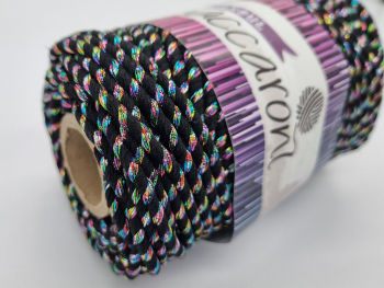 Şnur decorativ Glitter, fibre răsucite din bumbac negru şi fibre metalizate multicolor snur-decorativ-negru-multicolor-4605