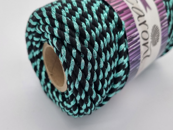 Şnur decorativ Glitter, fibre răsucite din bumbac negru şi fibre metalizate turcoaz snur-decorativ-negru-turcoaz-1176