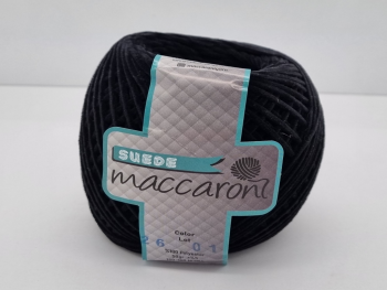 Snur catifelat negru, Maccaroni Suede, pentru tricotat si crosetat