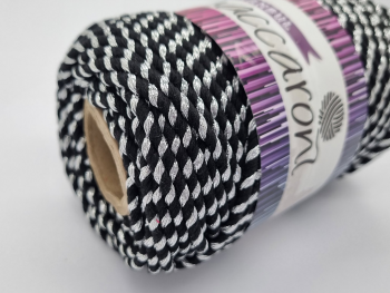 Şnur decorativ Glitter, fibre răsucite din bumbac negru şi fibre metalizate argintii snur-decorativ-glitter-negru-argintiu-2175
