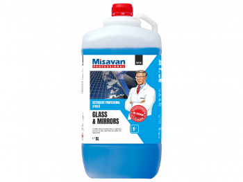 Soluție de curățat geamurile Misavan Dr. Stephan Glass & Mirrors, recipient de 5 litri și lavetă microfibră pentru suprafețele din sticlă