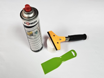 Soluţie profesională pentru curăţare urme de adeziv, Foerch Citro Power Spray, set cu răzuitor metalic şi spatulă plastic