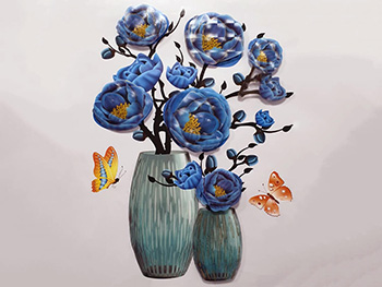 Sticker 3D Vază cu flori albastre