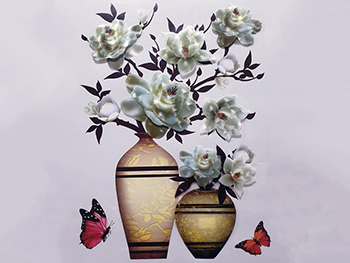 Sticker 3D Vază cu flori crem
