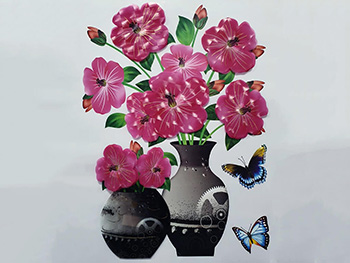 Sticker 3D Vază Hibiscus roz
