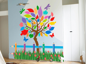 Sticker cameră copii, Copac cu frunze colorate, Folina, multicolor