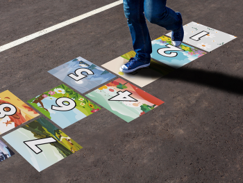 Sticker podea joc șotron, Folina, multicolor, 10 piese, racletă aplicare inclusă