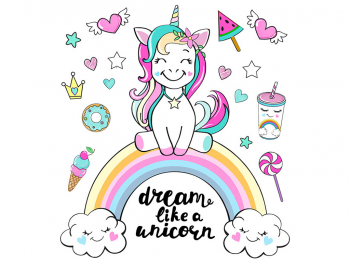 Sticker cameră fetiţă, Dream like a Unicorn, multicolor, 50 cm