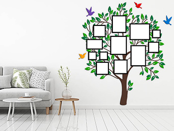 Sticker Copac cu rame foto, Folina, decorațiune pentru perete, 150 cm înălţime , racletă de aplicare inclusă.
