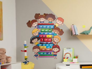 Sticker alfabet, Folina, pentru copii, multicolor, planșă mare de 100x82 cm, racletă de aplicare inclusă