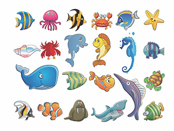 Sticker copii Peşti, Folina, pentru copii, multicolor, set 22 bucăți