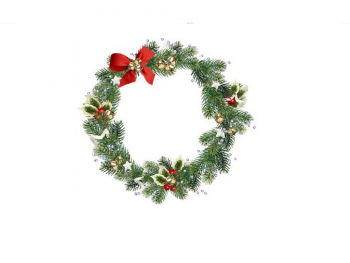 Sticker Crăciun, coroniţă cu fundă roşie, 36x38 cm, se lipeste pe geam, usa, perete