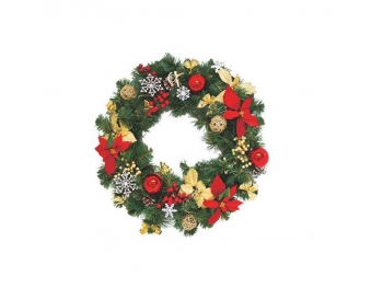 Sticker Crăciun, coroniţă cu ornamente roşii şi aurii, 39 cm diametru - se lipeste pe usa, geam, perete