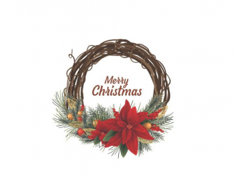 Sticker Crăciun, coroniţă din nuiele cu mesaj Merry Christmas, 38 cm diametru, se lipeste pe usa, geam, perete