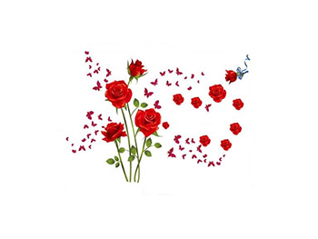 Stickere flori, Folina, trandafiri roşii, decor cu flori şi fluturi