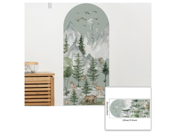Sticker decorativ peisaj cu animalele pădurii, pentru perete sau uşă, 55x120 cm