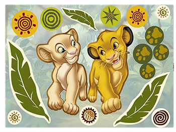 Sticker cameră copii cu Regele Leu Simba şi Nala, Komar, autoadeziv, planşă de 50x70 cm sticker-regele-leu-simba-si-nala-4301