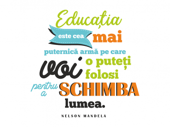 Sticker educațional citat Nelson Mandela despre educație, decorațiune pentru școli și grădinițe, multicolor, 120x120 cm, racletă de aplicare inclusă