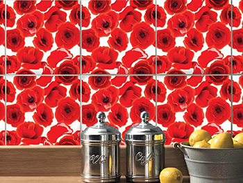 Sticker faianţă Maci Roşii, Folina, decorațiune cu model floral, sticker set 30 bucăţi