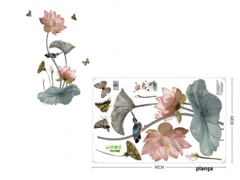 Sticker Floare roz pal, Folina, decor floral cu fluturi şi păsări, 120 cm înălţime sticker-floare-roz-pal-6343