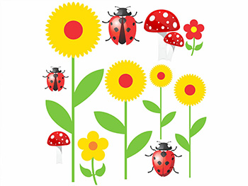 Sticker flori şi buburuze Campo, Folina, decorațiune pentru copii, sticker autoadeziv