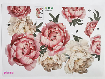 Stickere flori, Folina, decor bujori roz şi crem - 70x45 cm