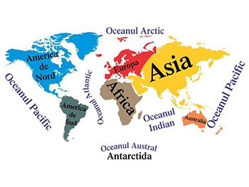 Sticker Harta lumii, Folina, continente şi oceane, multicolor, planșă mare de 120x220 cm, racletă de aplicare inclusă
