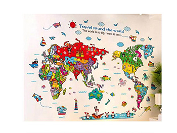 Sticker harta lumii, Folina, pentru copii, multicolor - 85x120 cm