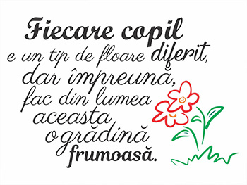 Sticker motivaţional Fiecare copil, Folina, text negru, planșă mare de 65x95 cm, racletă de aplicare inclusă