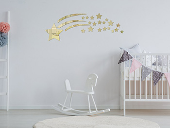 Stickere oglindă Wish, decoraţiune perete cu steluţe aurii, set 23 stickere