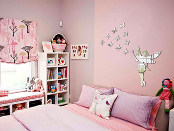Sticker oglindă Zâna fluturilor, Folina, decoraţiune perete cameră fetiţă, din oglindă acrilică roz