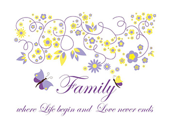 Sticker perete Familia, Folina, model mov floral