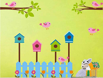 Sticker Grădină cu păsări, Folina, pentru copii, multicolor, 120 x 90 cm