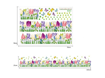 Sticker perete, Folina, bordură autoadezivă, model gard cu flori colorate, 25x165 cm