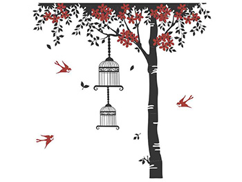 sticker-perete-copac-flori-rosii-7735