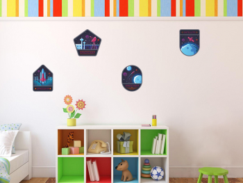 Set 4 stickere perete, Space, copii, Folina 30cm, racletă de aplicare inclusă. sticker-perete-copii-space-folina-30cm-1-4055