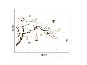 Sticker perete, Folina, creangă flori bej şi păsări, 128x187 cm