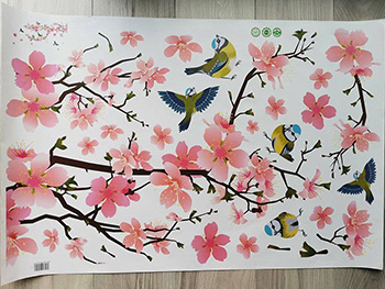 Stickere flori, Folina, creangă înflorită şi păsări, 70x130 cm