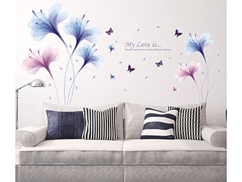 Sticker perete Eva, Folina, decor floral mov