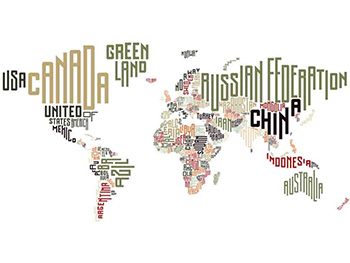 Sticker Harta lumii, Folina, imprimeu cu numele ţărilor, multicolor, 200x100 cm